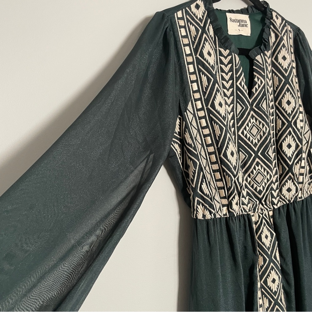 Savanna Jane Emerald Green Boho Western Maxi Dress - Picture 2 of 5